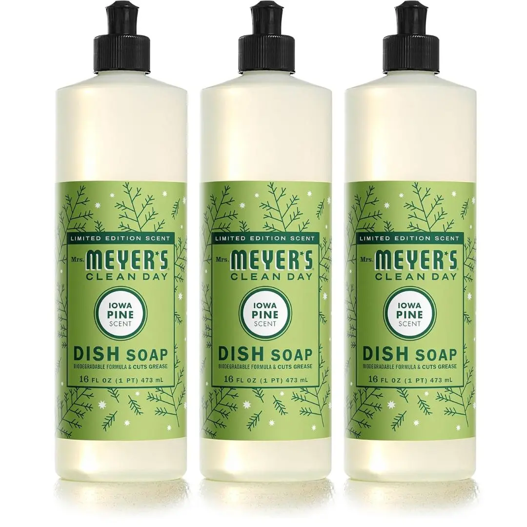 MRS. MEYER'S CLEAN DAY Liquid Dish Soap, Biodegradable Formula, Limited Edition Iowa Pine, 16 fl. oz - Pack of 3