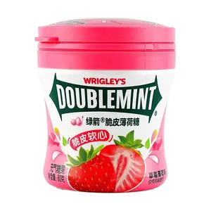 DOUBLEMINT Crispy Soft Center Mint Candy, Strawberry Mint Flavor, 80g - Refreshing Chewy Snack