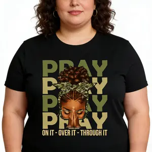 Pray On It Pray Over It Black Woman Afro Christian Sayings T-Shirt