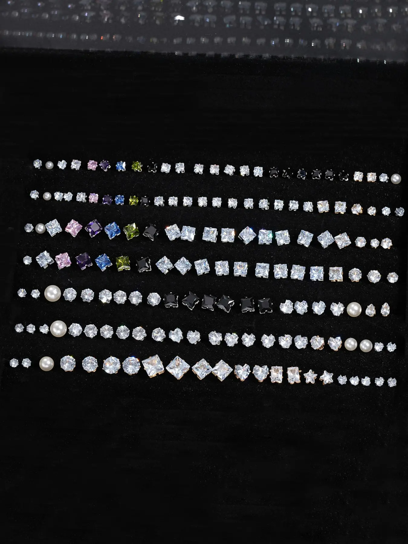 81 Pairs Unisex Ear Studs, Elegant Geometric Heart Square Artificial Zircon Earring Set, Sparkling Ear Jewelry, Daily Wear, Party, Wedding Gift