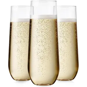 24-Pack Champagne Glasses Plastic Material, 9oz Disposable Stemless Mimosa Transparent Toasting Glasses, Transparent Crystal Plastic Cocktail Glasses Suitable for Parties Weddings Birthdays