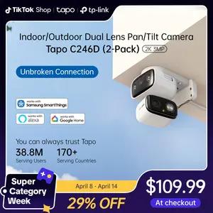 TP-Link & Tapo C246D(2-Pack) 2K 3MP Dual Lens Pan/Tilt Indoor/Outdoor Security Cameras with AI Detection, 360° Pan, Free Person/Vehicle Detection, SD/Cloud Storage, Works with Alexa & Google Home
