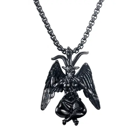 Sigil of Baphomet 3D Design Stainless Steel Pendant Necklace - Adjustable Length, Hypo-Allergenic, Fade-Resistant, Oxidation-Free, 3D Craftsmanship Unisex Gothic Streetwear 22"+2" Ext Long Chain, Best Friends Birthday Accessory