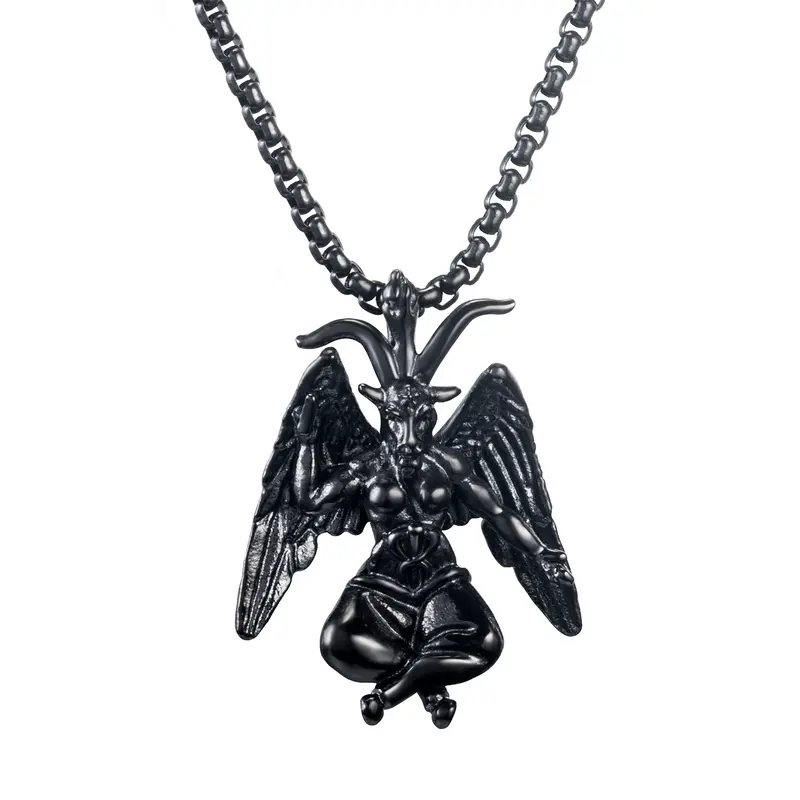 Sigil of Baphomet 3D Design Stainless Steel Pendant Necklace - Adjustable Length, Hypo-Allergenic, Fade-Resistant, Oxidation-Free, 3D Craftsmanship Unisex Gothic Streetwear 22"+2" Ext Long Chain, Best Friends Birthday Accessory