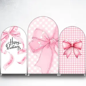 15-day 2D Flat Delivery Pink Gingham Bow Arch Backdrop Cover for Coquette Baby Shower