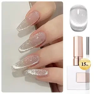 Cat Eye Gel Polish 0.5 OZ Silver-MC1019 Holographic Glitter Shimmer Translucent Jelly Color Magnetic Salon DIY Nail Art Care 15ML