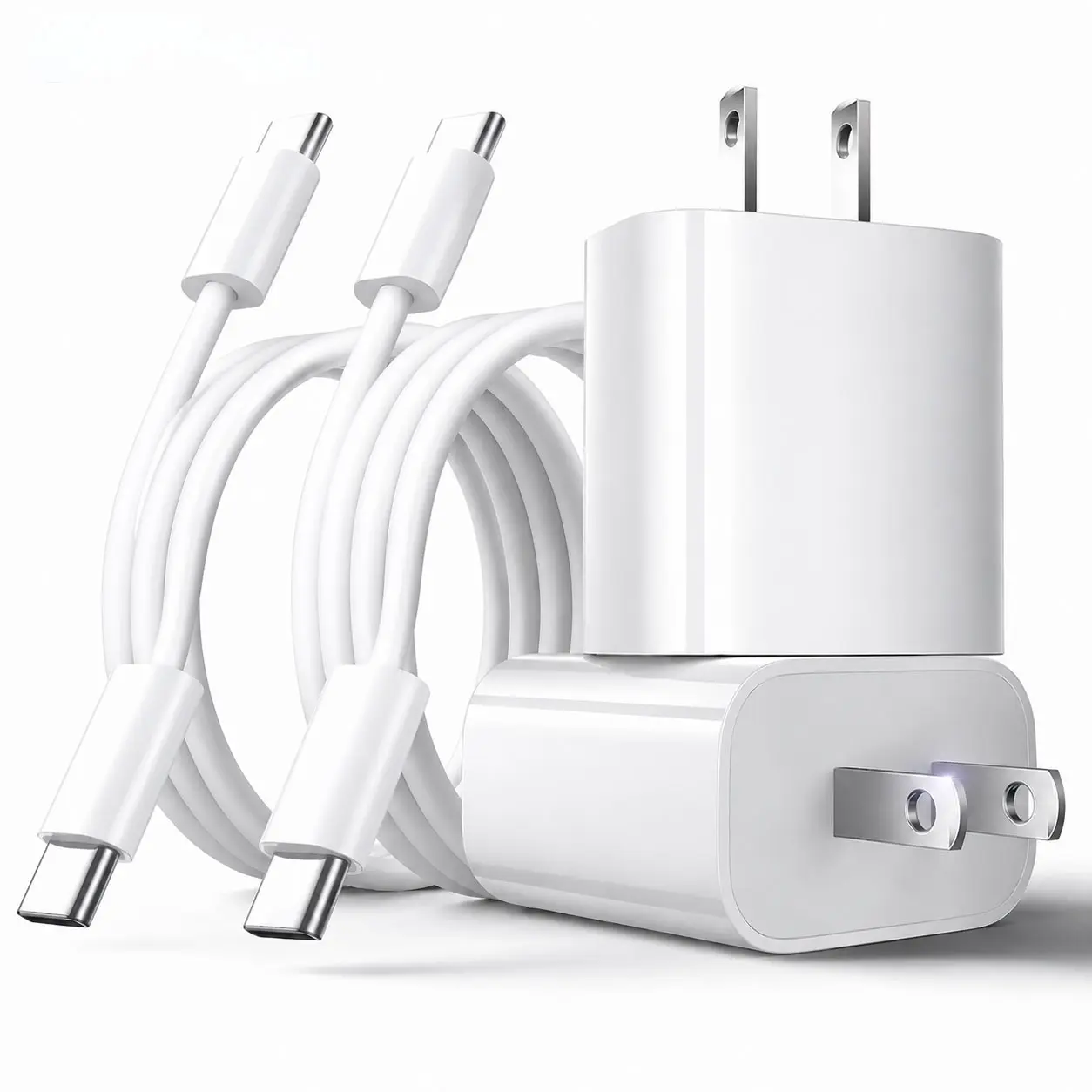 2-Pack 20W Super Fast Charging USB-C Wall Charger Block with 2-Pack 6FT USB-C to USB-C Cable for iPhone 17/16/15 Pro Max，and so on Quick Connect Adapters