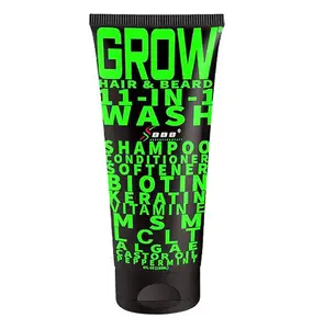 BBS GROW Hair & Beard 11-in-1 Wash – Biotin & Keratin Hair and Beard Cleanser, Vitamin E and Peppermint Haircare Solution