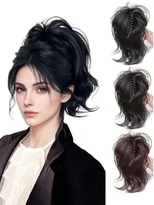 Short Loose Curly Synthetic Hair Ponytail/Bun Pigtail - Clip-On Volume & Length Extensions High-Top Bun Ponytail Extension Suitable for all Hair Types, , Instant Volume & Length for Ponytails, Buns, Pigtails