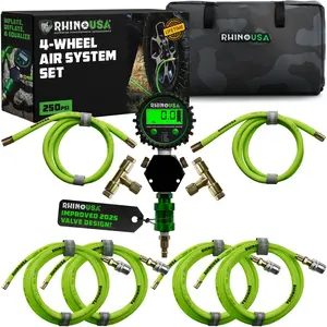 Rhino USA 4 Tire Inflation/Deflation System - Fits up to 155" Wheelbase - Ultra Fast 4 Way Tire Inflator Hose Kit for Truck, Car, Trailer & Motorcycle