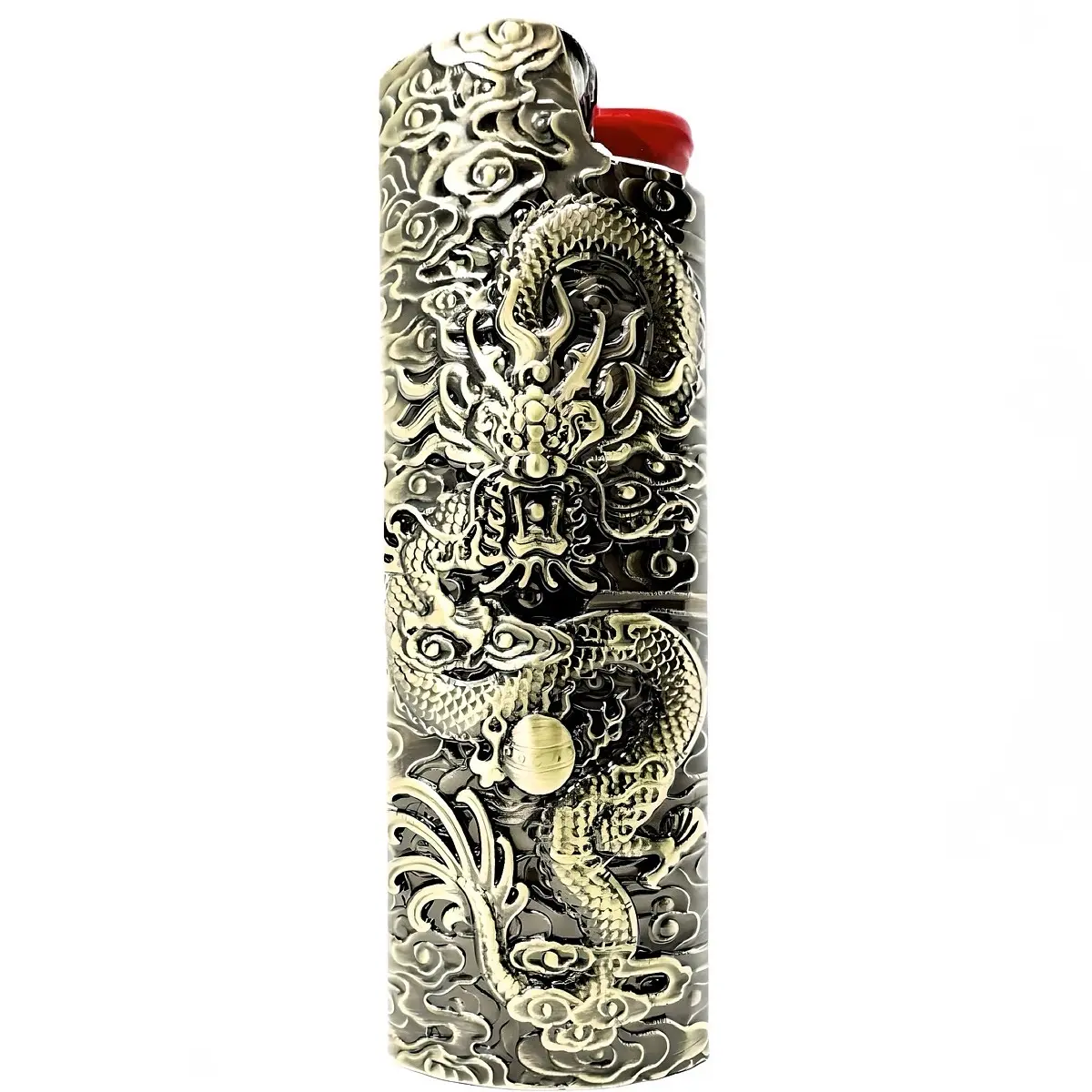 Metal Lighter Case Cover Lighter Pouch Fits Bic Lighter Standard Size J6 Dragon Design Metallic
