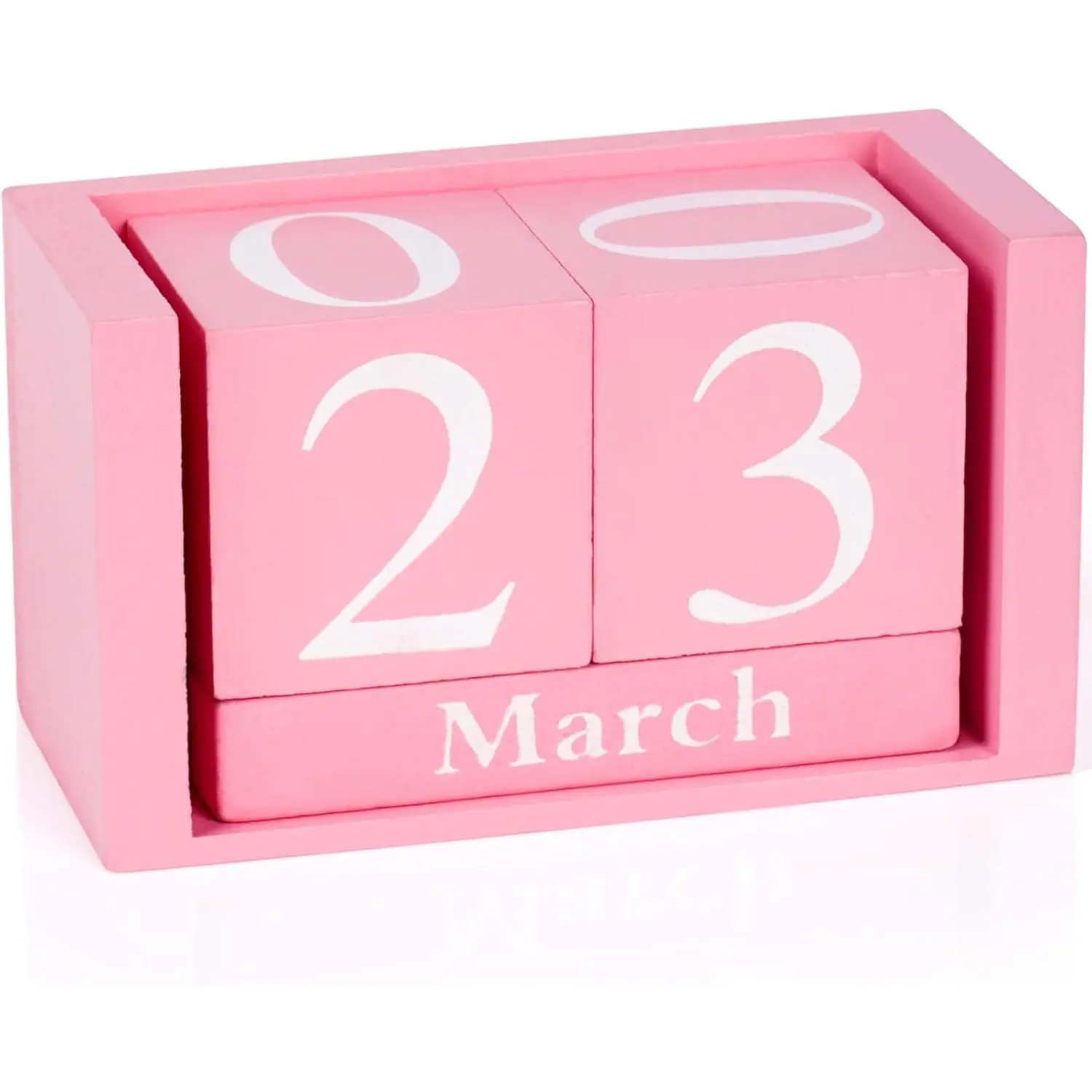 Pink Wooden Perpetual Block Desktop Calendar - Preppy Office Accessories, Date Flipper, Girly Fun Desk Supplies, Room Decor for Women’s Space