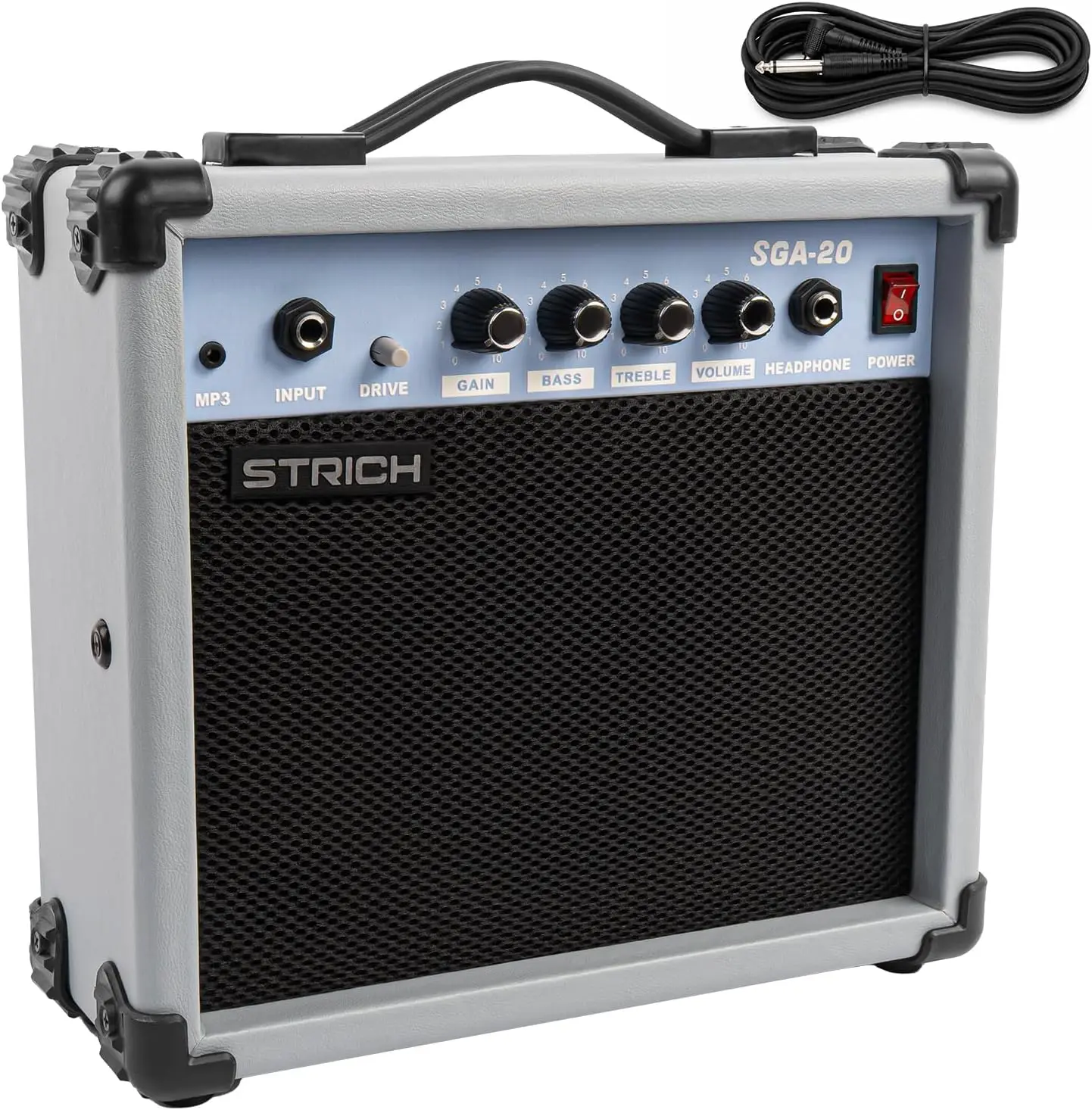 STRICH 20W Portable Electric Guitar Amplifier, Lightweight Practice Amplifier with Clean-Overdrive Dual Channels, Professional Noise Reduction Cable Included (Slate Blue) Compact Cord