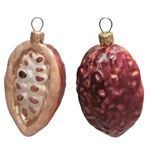 Pinnacle Peak Trading Cocoa Beans Polish Blown Glass Christmas Ornament Set of 2 Holiday Decorations