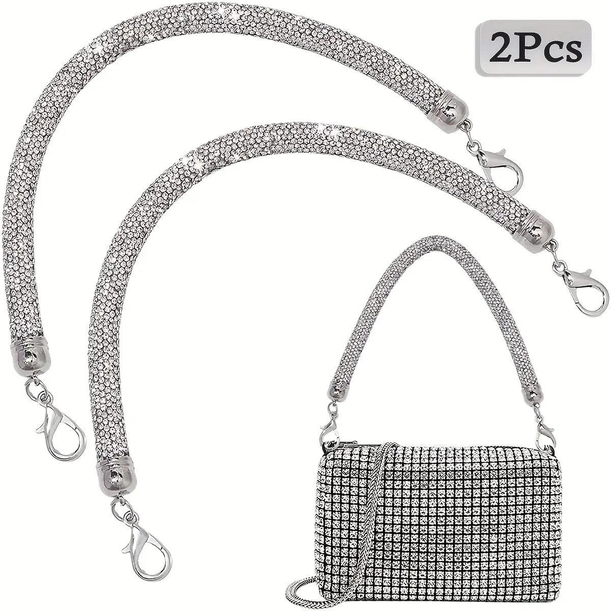 2pcs Rhinestone, Embellished Purse Strap Replacement Removable Straps 11.8inch Short Crystal Bag Handle Sparkly Rhinestone Purse Chain for Underarm Bag Shoulder Evening Handbag Wedding Party Chain Strap Purse Accessories
