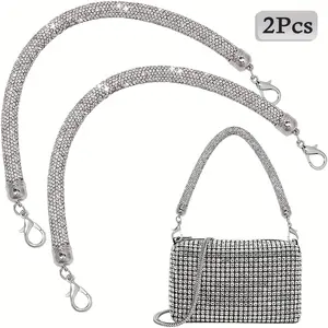 2pcs Rhinestone Purse Strap Replacement Removable Straps 11.8inch Short Crystal Bag Handle Sparkly Wallet Straps Rhinestone Purse Chain for Underarm Bag Shoulder Evening Handbag Wedding Party