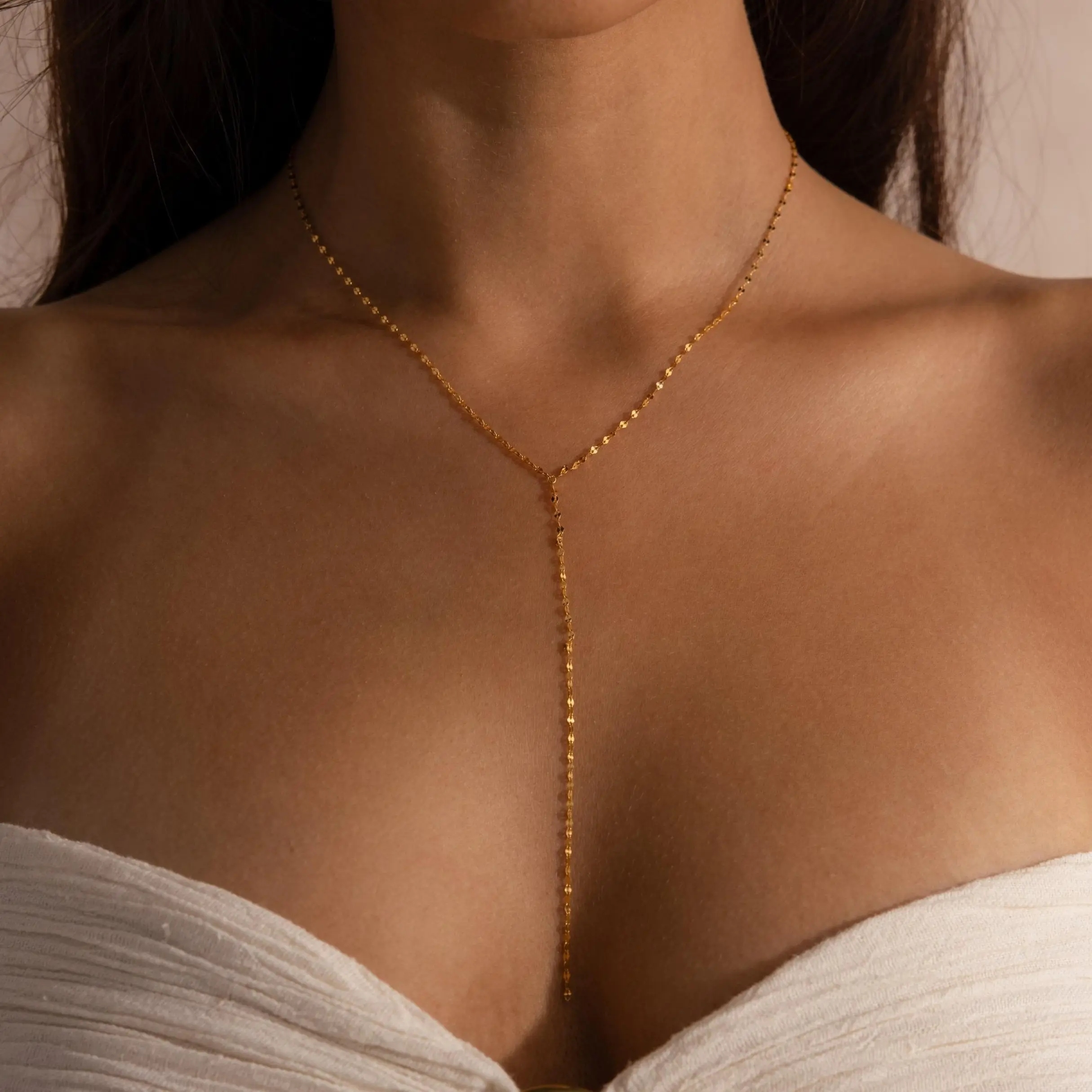 Mirror Chain Lariat Necklace by Caitlyn Minimalist - Delicate Layering Y Necklace - Dainty Wedding Jewelry - Bridal Shower Gift