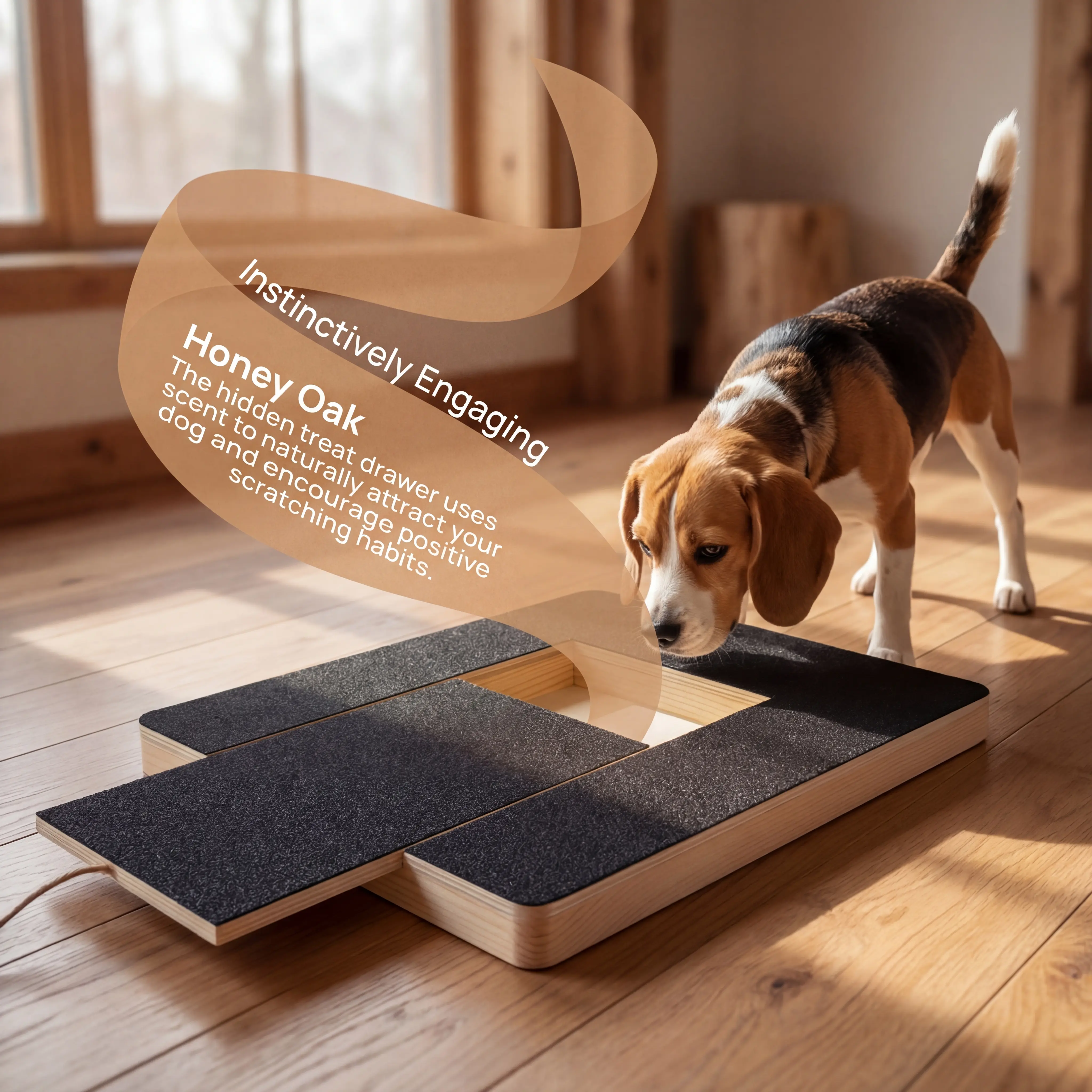 Wooden Pet Dog Nail Smoothing Board with Pull-Out Treat Box and Sandpaper - Solid Wood Dog Nail Grooming Tool