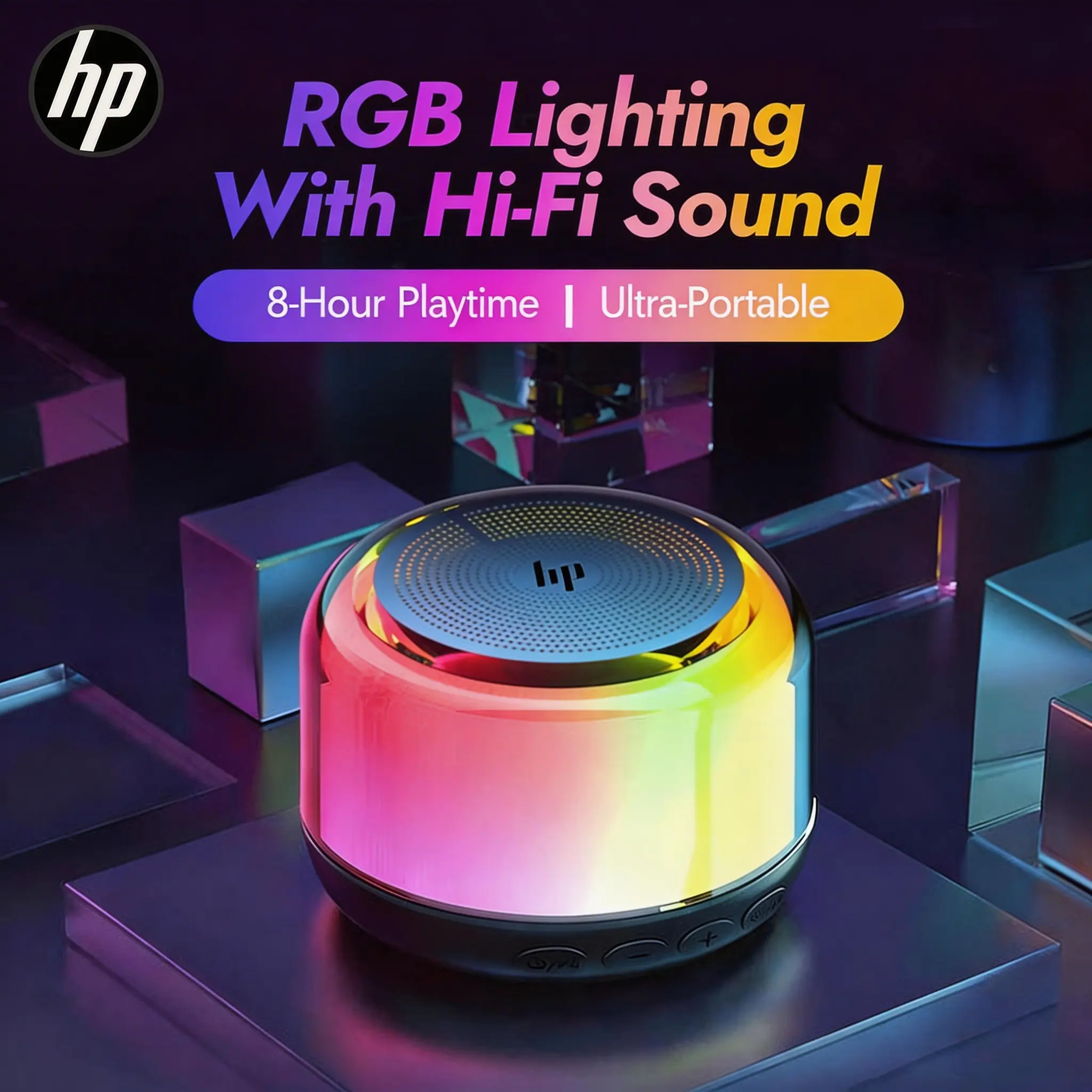 HP BTS02 Mini Portable Bluetooth Speaker Wireless TWS Stereo Sound  with RGB LED Light Up Loud Audio for Room Decor Party  Gift