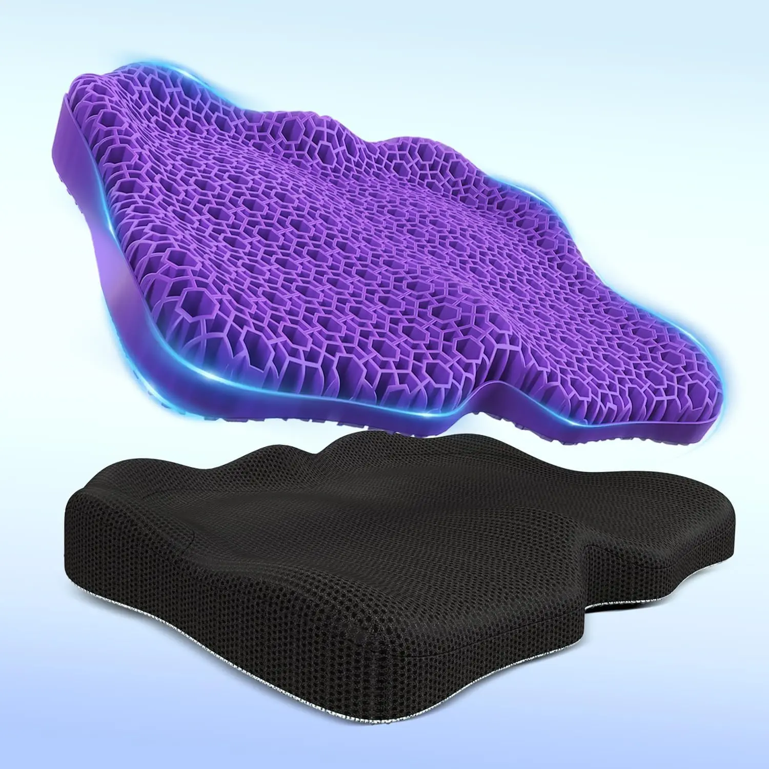 【Summervibes】Extra-Thick Purple Gel Seat Cushion with Non-Slip Cover - Honeycomb Breathable, Ergonomic Support for Office Chair, Wheelchair Use