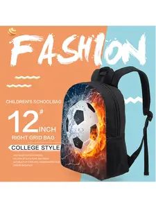 Boys' Football Pattern Backpack, Preppy Style, Ideal for Kindergarten & School Use, Perfect for Boys Aged 3-6 Years Old, Seasonal School Bag