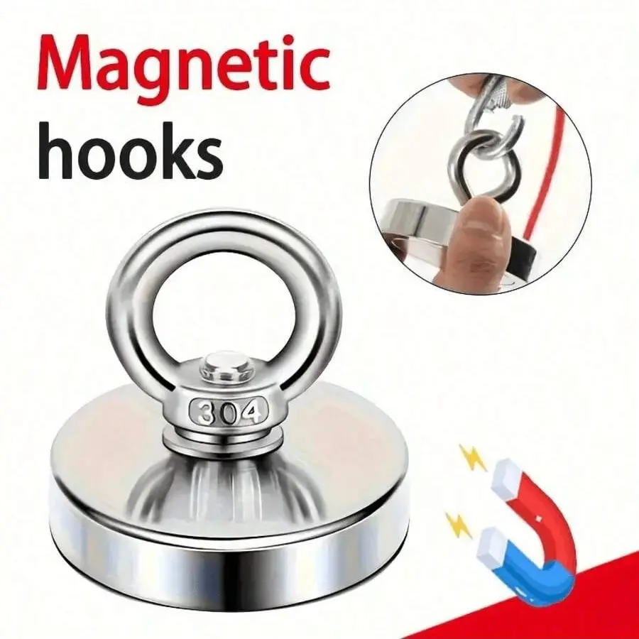 Ultra-Strong 32mm Rare Earth Magnet with Hanging Ring & Rope, Strong Magnetic, Ideal for River, Deep Sea & Lake Rescue, Essential Fishing Kit Accessory, Strong Magnetic Hold, Super Strong Magnet, Powerful Magnet
