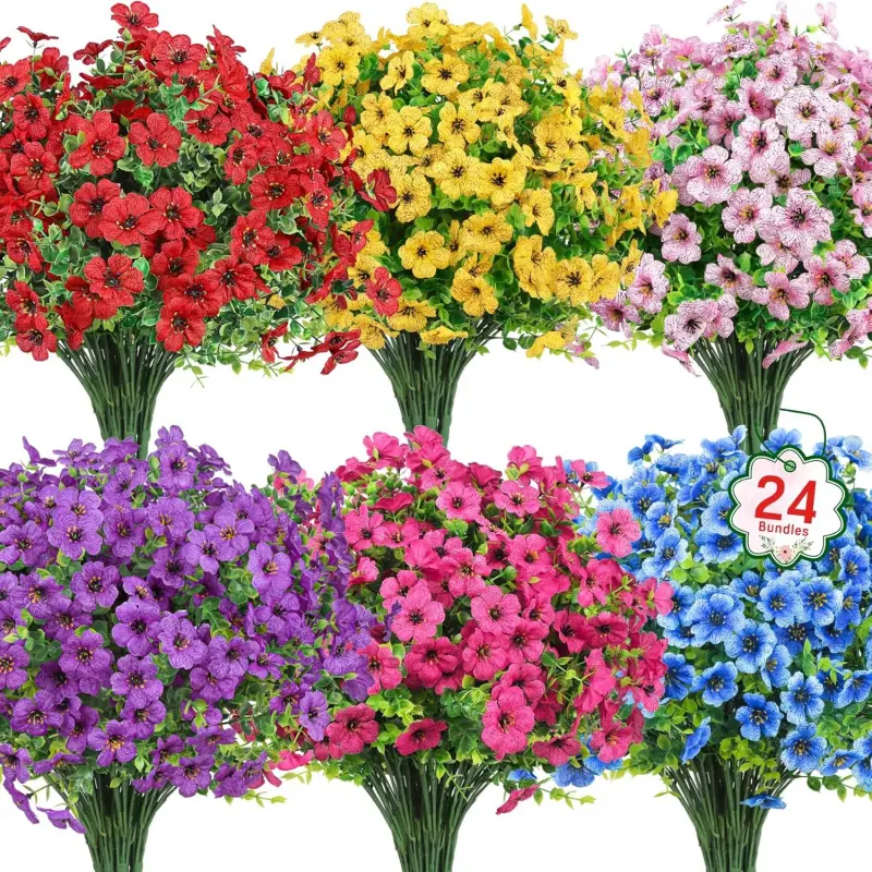 24 Bunches Of Artificial Violets, Faux Plastic Plants, Decorative Faux Flowers, Suitable For Garden Porch, Window Boxes, Home, Wedding, Farmhouse Decoration, Home Decoration, Front Door Decoration, Bright Flowers Are Suitable For New Year
