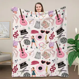 The Eras Tour Throw Blanket, Cozy Soft Warm Flannel Plush, Guitar Disco Ball Design, Perfect Gift for Fans Premium Flannel Blankets for Ultimate Comfort. Cozy & in Multiple Sizes