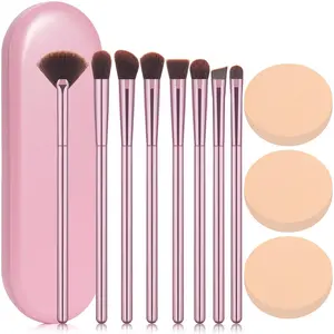 Makeup Brushes Set (8Pcs) Premium Eyeshadow Brush Professional Angled Eyebrow Brush Lip Brush Eyeshadow Brush Set With 3Pcs Powder Puffs and Pink Case 12 in 1 outdoorfun