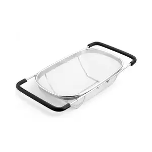 Premium Quality Over The Sink Stainless Steel Oval Colander with Fine Mesh 6 Quart Strainer Basket & Expandable Rubber Grip Handles Kitchenware Utensils