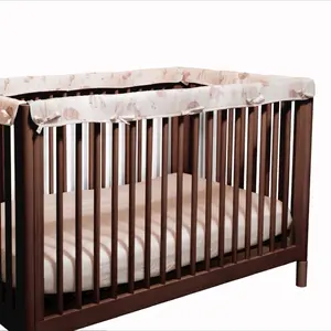 Stéphen House Crib Rail Cover for Teething Double Thickness Super Soft Edge Protection for Top Rail 100% Cotton Lining Fits Standard Baby Cribs Easy to Clean Upgraded 4 Piece Set