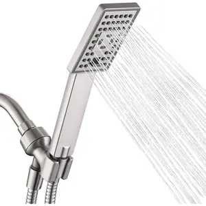 High  Handheld Shower  Set, High Flow Hand Held Showerhead with 60" Long Stainless Steel Hose and Adjustable Wall Bracket, 3 Spray Setting Shower Wand, Brushed Nickel