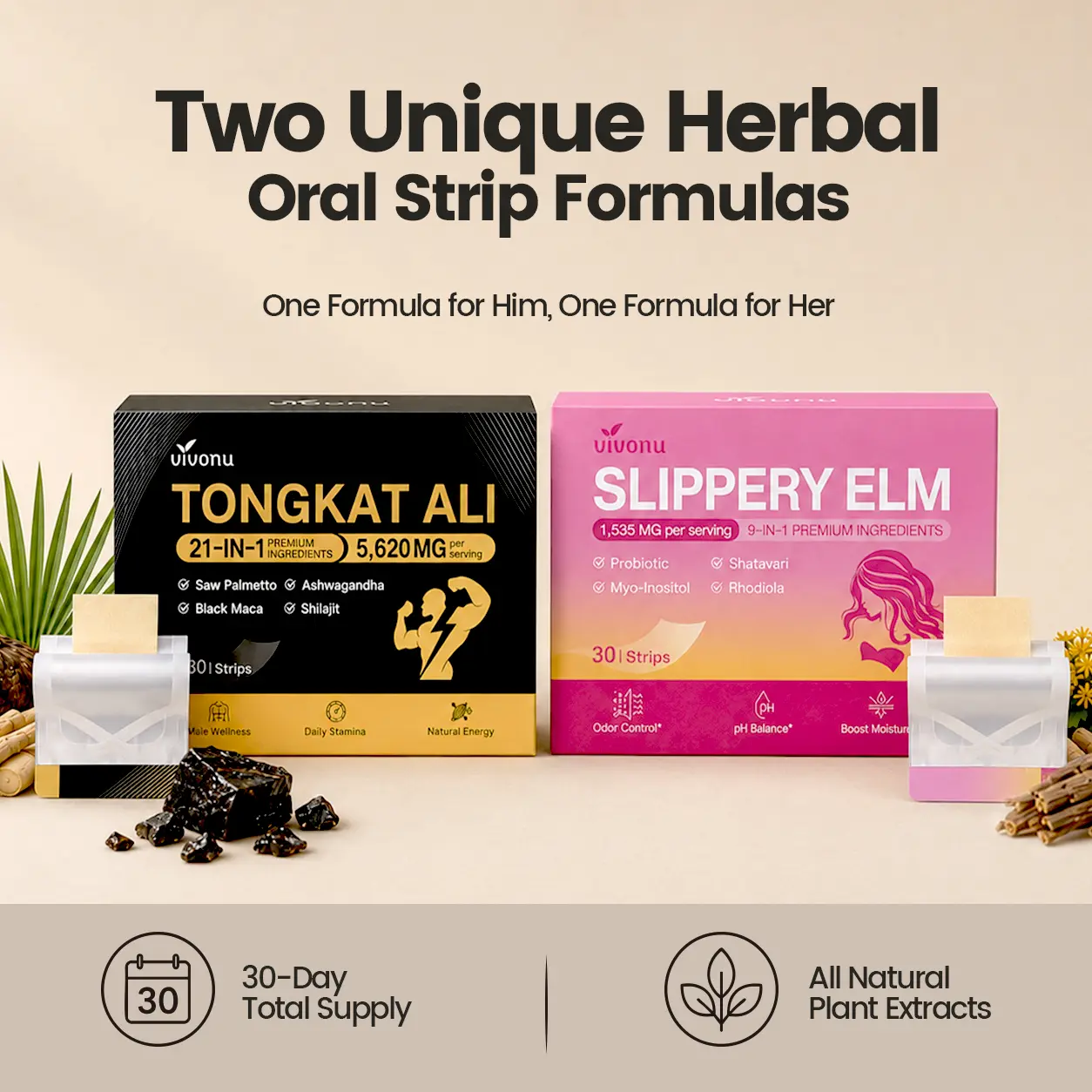 VivoNu Energy & Inner Comfort Upgrade Strips Kit | 5,620mg Tongkat Ali + Slippery Elm + Ashwagandha & Black Maca Herbal Complex | No Added Sugar | Support Daily Vitality & Balanced Inner Wellness