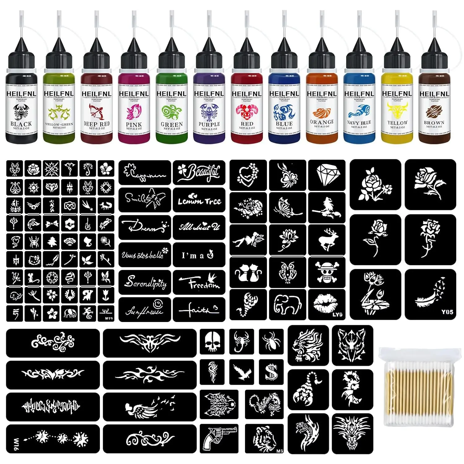 Temporary Tattoo Kit 12 Colors Temporary Tattoo Ink,111 Pcs Stencils Kit for Body Paint Fake Tattoos,DIY Art Painting Party for Women Man