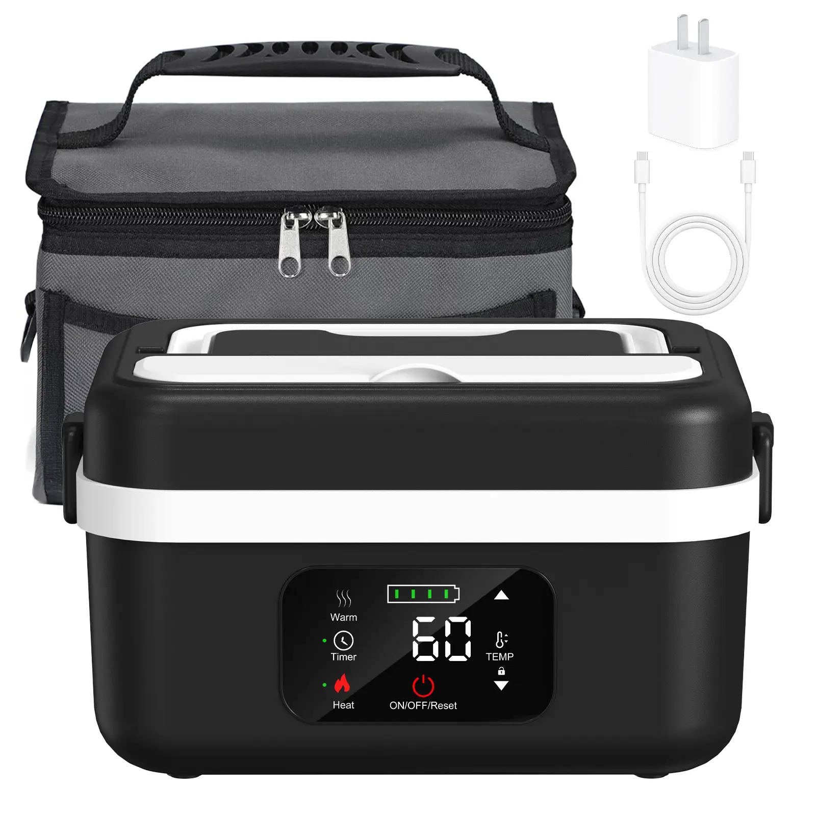 Self Heating Lunch Box Portable Insulated Stainless Steel Container with 16000mAh Battery for Office Car Truck Outdoor 220°F Max Dishwasher Safe