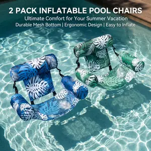 Pool Float Chair 2-Pack Inflatable Hammock, Backrest Water Lounge for Adults, Lake Beach Pool Summer Essential