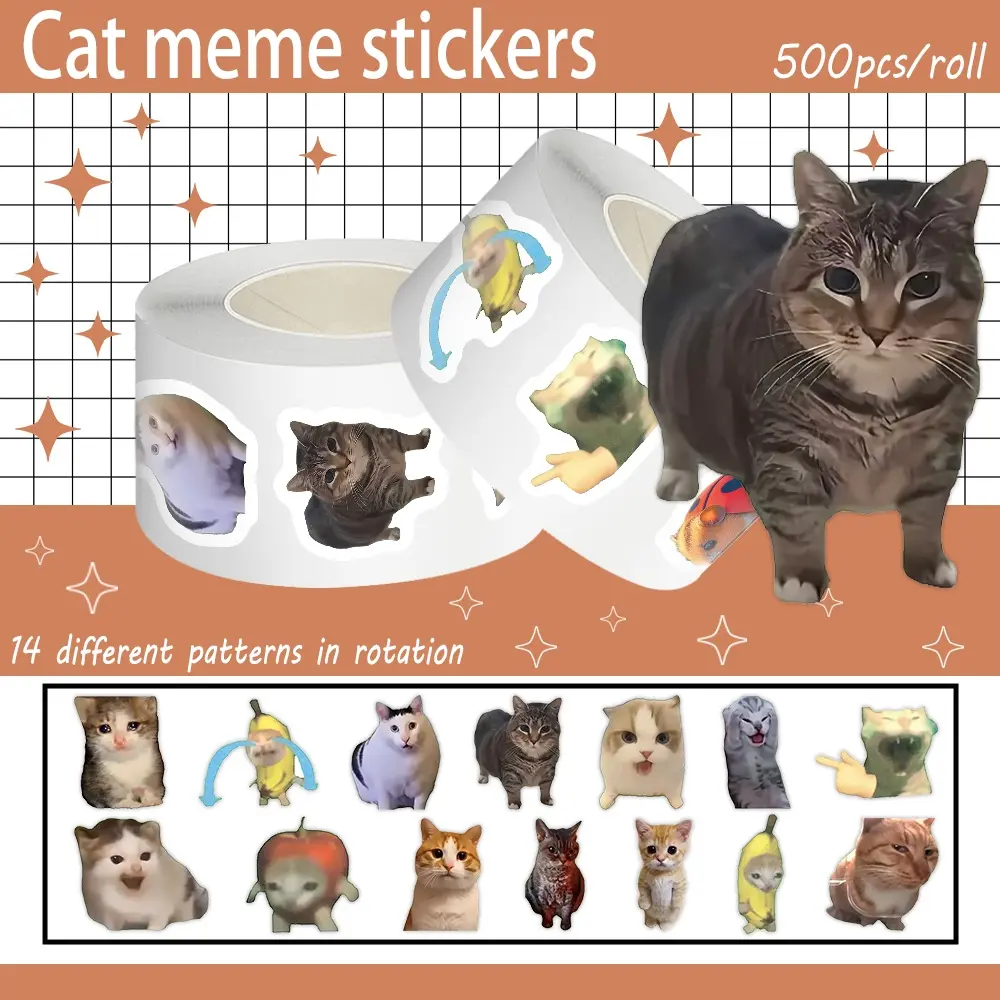 500pcs Roll Cat Pattern Stickers, Cute Cat Face Expressions Self-Adhesive Stickers, Perfect for Gift Wrapping, Envelope Seals, Phone Case DIY Accessories