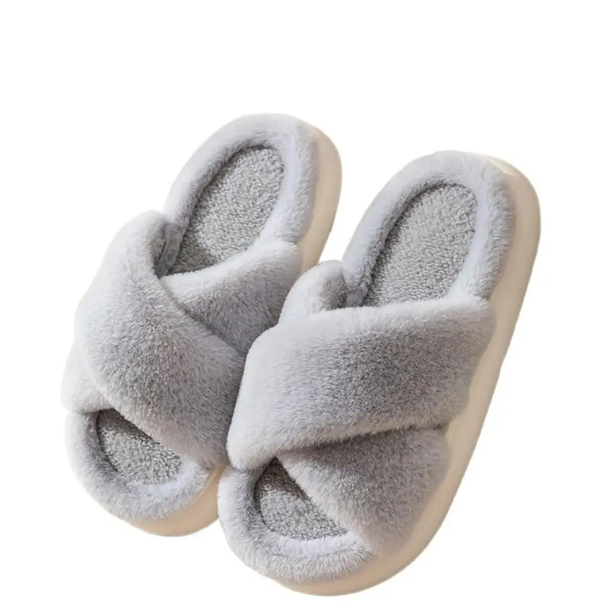 Women's Cotton Warm House Slippers Footwear - Soft Fluffy Slip-Proof Slides, Flat Heel, Winter Plush Platform, Large Size, Elegant Cozy Indoor Home Wear