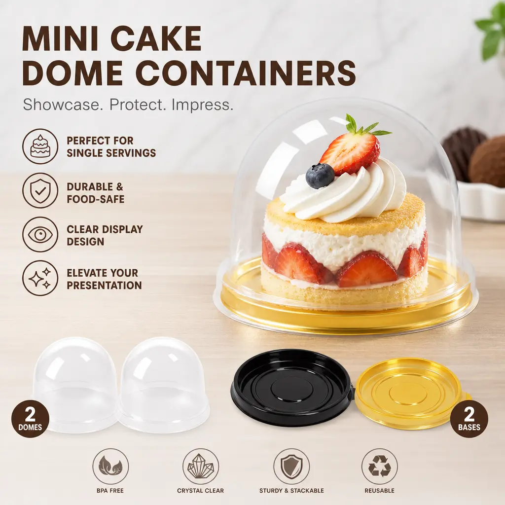 100-Pack Transparent Plastic Mini Cupcake Boxes (2.75x2.75x2 in, 2.76" Bottom Diameter) - Reusable Single Dome Muffin Pod Containers, Disposable Baked Dessert Holders for Wedding, Birthday, Bakery Supplies