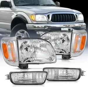 Nilight Headlight Assembly Compatible with 2001 2002 2003 2004 Toyota Tacoma Replacement Headlamp Chrome Housing Amber Reflector Driver and Passenger Side