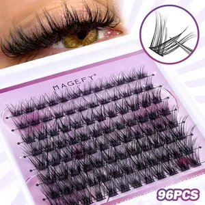Individual False Eyelashes, 96pcs/box Mixed Length C/D Curl Natural Look Eyelash Extensions, Self Grafting Curl Eyelashes for Women & Girls, Makeup