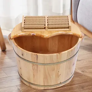 CNCEST Foot Basin Wooden Bucket Foot Bath Massage Plus Cover Plate and Massage Winter Supplies Foot Care Winter Warmth
