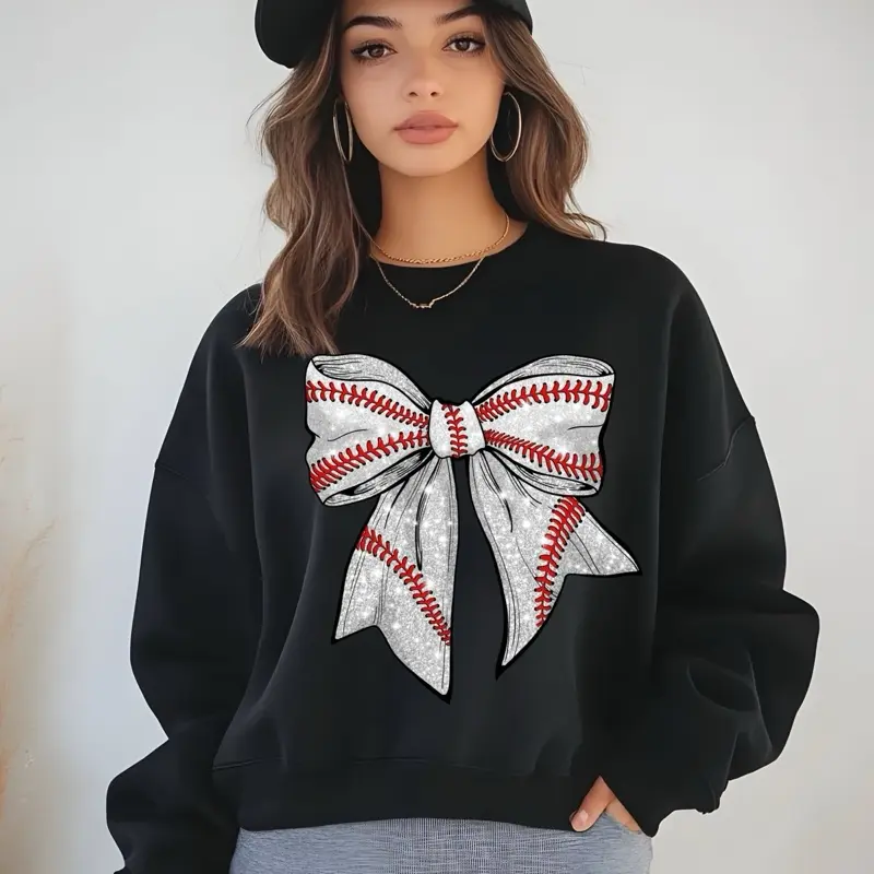Baseball bow T-Shirt or Crewneck Sweatshirt love casual comfortable super soft relaxed fit unisex Sizing womenswear Streetwear Long Sleeve Top