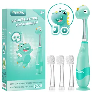 Papablic (Jo) Toddler Sonic Toothbrush 1-3Y with Smart LED Timer & Dino Cover, 4 Brush Heads, Daily Lightweight Oral Hydiene for Kids