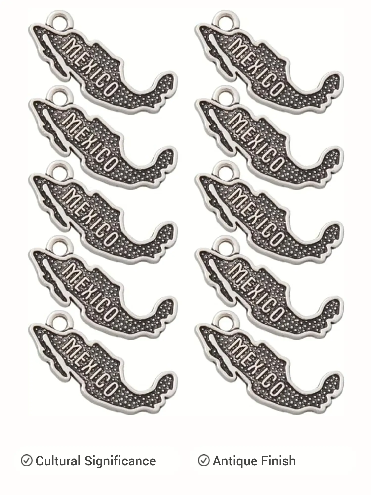 Mexico Map Charms for Jewelry Making, 10pcs Antique Silver Tone Mexican Pendants for Necklace Bracelet Keychain Earring DIY Crafts