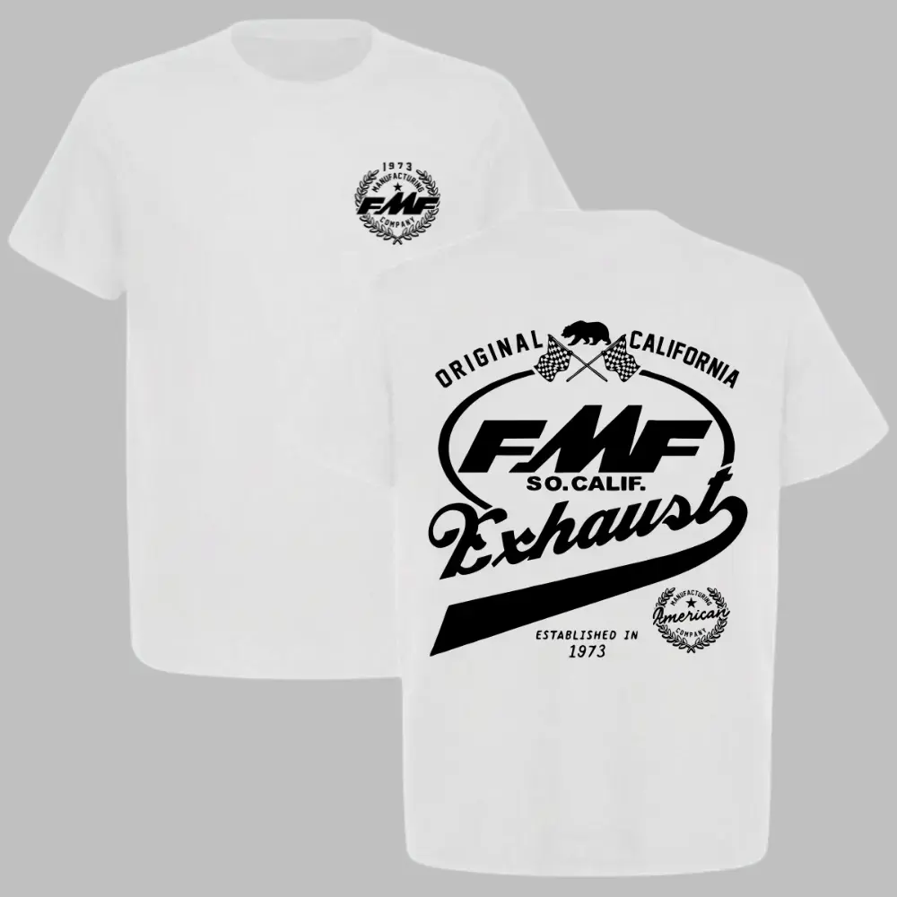 Oversized Two-Sided Vintage Off-Road Racing Tee, Lightweight Cotton California Bear Checkered Flag Graphic Short Sleeve T-Shirt, Clean White Y2K Basic Street Top, Viral Trendy Gift For Dirt Bike & Motocross Rider Fans