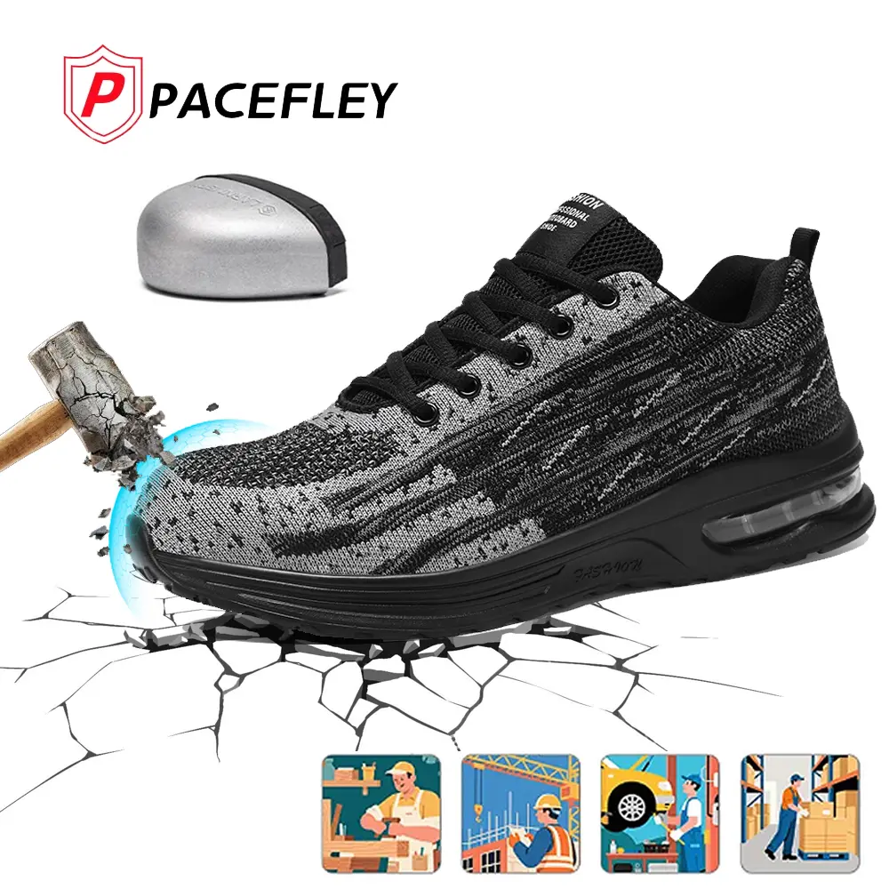 Men's & Women's Steel Toe Work Shoes - Lightweight Mesh Closed Anti-Slip Casual Sneakers, Puncture-Proof Minimalist Walking Shoes with Air Cushion, All-Seasons Outdoors Footwear, All Seasons Sneakers, Anti Slip Sneakers