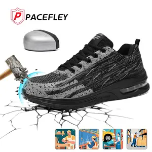 Air Cushion Steel Toe Shoes for Men Wide Women Lightweight Puncture Proof Work Safety Sneakers Breathable Slip Resistant Tennis Shoe.
