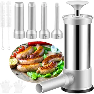 2025 New Vertical Manual Sausage Stuffer Machine Stainless Steel Homemade Sausage Maker with 4 Stuffing Tubes, 2.2LBS Large Capacity Meat Filling for Household Kitchen