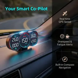 Universal Car HUD Smart Digital Gauge | OBD2+GPS Windshield Projector Speedometer | Dashboard Speed Warning Display | Portable Modification Tool for All Cars Adjustable Power Supply Adapter carplay adapter Tactical Compact Real-Time GPS sound system car